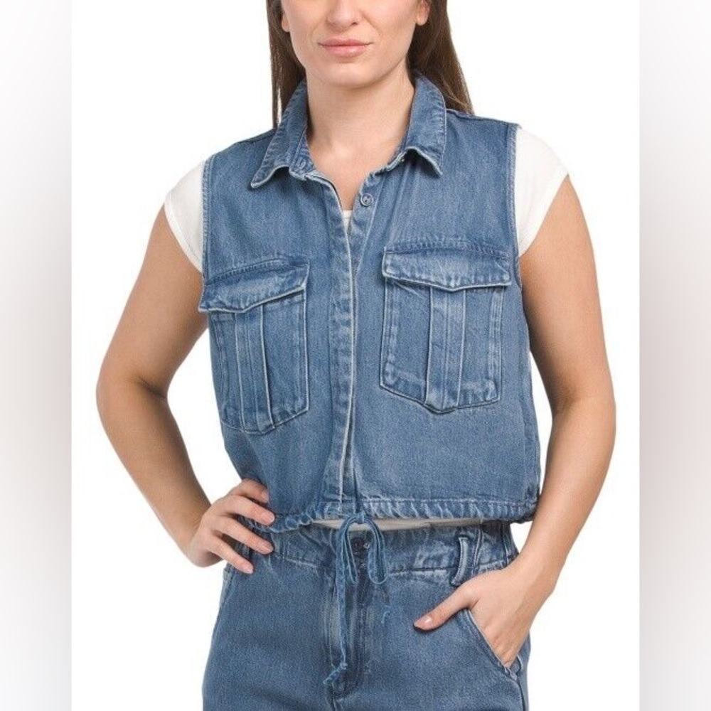 YOUNG FABULOUS & BROKE Hank Tie Waist Denim Vest S Sleeveless Button Front NEW